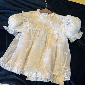 Baby white linen dress for christening or event 3-6